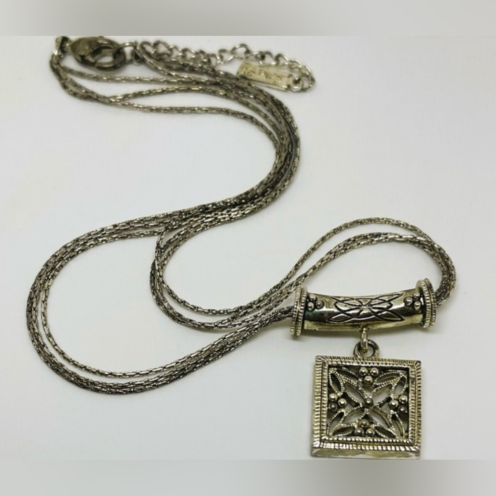 Vintage Napier silver tone filigree 3 strand necklace Women’s costume jewelry